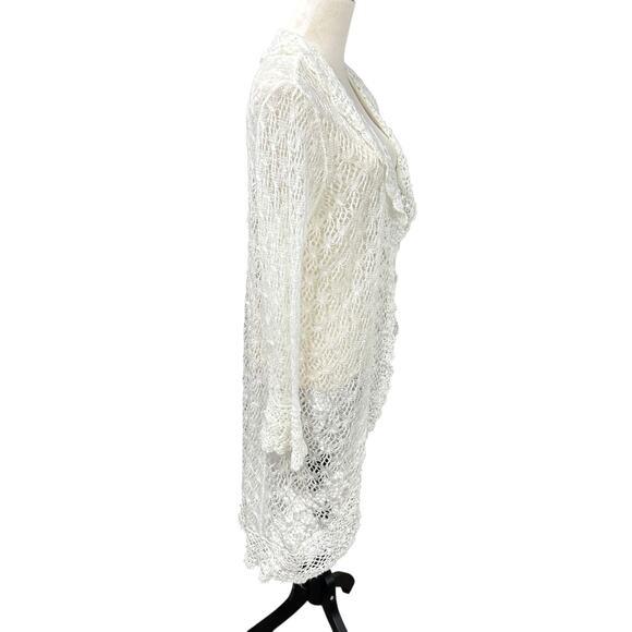 Romantic Lace Open Knit Cardigan Laura Ashley Beaded Ivory Medium - Picture 2 of 7